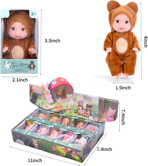 Vueos 10PCS 4inch Set 10 Sets Mini Reborn Baby Dolls with Outfits - Realistic Open Eye Design Child-Safe Role Play Toys