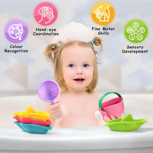 1-3 2-4 6 Fajiabao Bath Toys for Kids Ages Toddler Bath Toys Mold Free for Stacking Boat Water Table Pool Sand Bathtub
