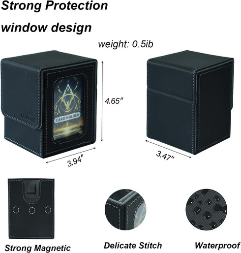 AEGIS GUARDIAN Card Deck Box for MTG, Commander Display, Holds 100 Double-Sleeved Cards, Black&Gray