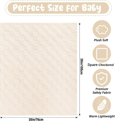 30"39"(Beige,Square) Plush Soft with Square Checkered Baby Blanket,Fleece Infant Toddler Blankets for Girls Boys,Warm