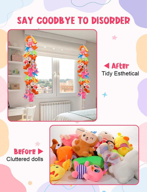 LSLYHTC 2Pcs 40 Stuffed Animals Storage Chain, Hanging Stuffed Animal Holder with Metal Clips, White Cotton Plush Toy