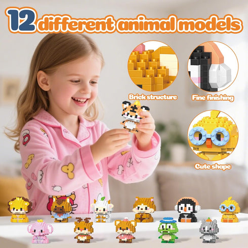 APENGBAOL 12 Pack Sets,Micro Girl(1,691 Animals Building Block Mini Animals Party Favors for Kids, Birthday Gift
