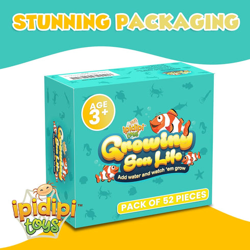 IPIDIPI TOYS Water Growing Sea Creatures, 52 Pack Growing Animals for Kids Birthday Goodie Bag Fillers