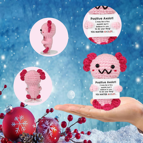 Positive Crochet Animal, Handmade Gift with Positive Card Knitted Emotional Support Decor for Women Friends Mom Dad