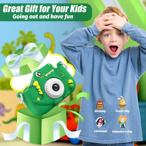 HOOMOON 3-12, 1080P 3 4 5 6 7 8 9 Upgrade Dinosaur Kids Camera, Christmas Birthday Gifts for Girls Boys HD Selfie