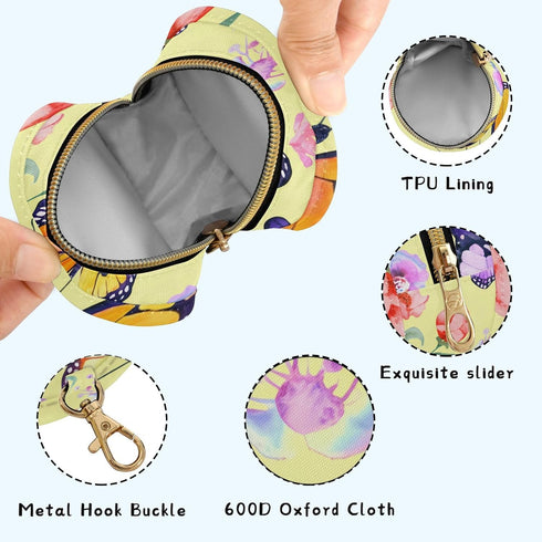 YETTASBIN Butterflies Portable Pacifier Holder Case with Metal Hook Buckle & Zipper for Diaper Bag and Stroller