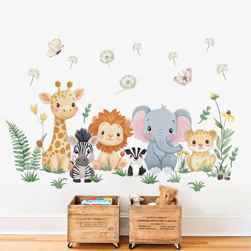 Quinspir Cartoon Wall Stickers Jungle Animals Wall Decals for Kids Bedroom Nursery & Play Room Baby Room Decor