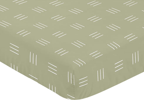 Sweet Jojo Designs Sage Green Boho Mudcloth Boy or Girl Fitted Crib Sheet Baby or Toddler Bed Nursery - White Bohemian