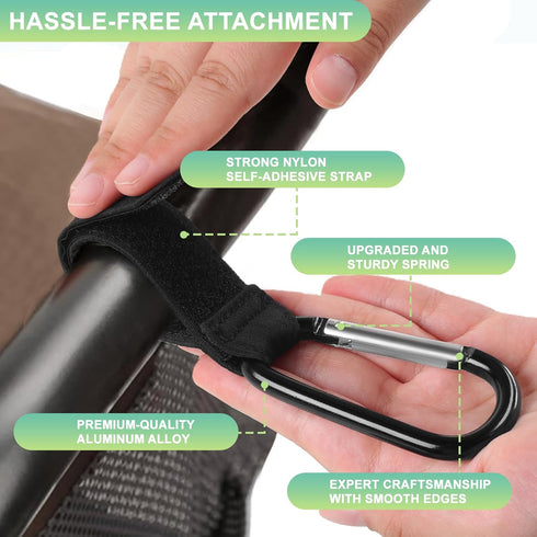 Augwontior 2 Pack Stroller Hooks for Bags, Non-Slip Stroller Clips and Hooks, Adjustable Stroller Carabiner Clip, Baby