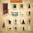 1/12 Set Dollhouse Miniatures Scale Accessories, Wooden Bookshelf Furniture - Magic Bottle&Potion, Witch Frame and Hat