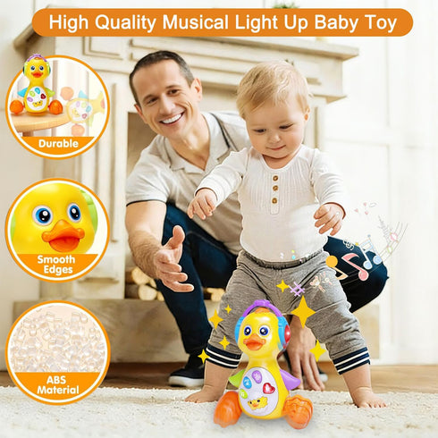 Yzata Tummy 1 Musical Flapping Yellow Duck, Crawling Time, Educational Learning Walking Light Up Dancing Toy for Year