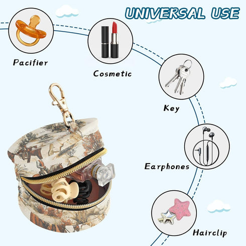 YETTASBIN Vintage Western Desert Portable Pacifier Holder Case with Metal Hook Buckle & Zipper for Diaper Bag