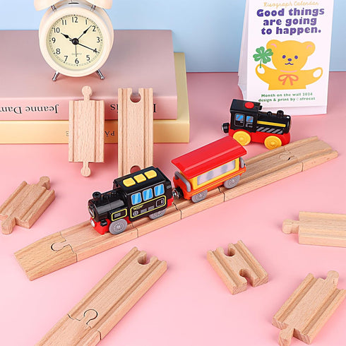 Warmshine 20 Set Pcs Straight Wooden Tracks Expansion Wood Train Track Pieces Connectors Adapters Male Male Female