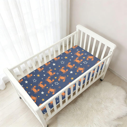 Jynexis 52x28 Crabs Stars Blue Pattern Baby Crib Sheets, Cotton Fitted Crib Sheet, Soft Breathable, Fits Standard