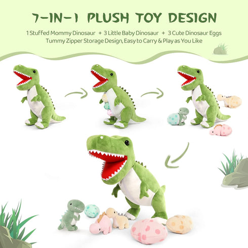 MorisMos Giant Dinosaur Stuffed Animal with Babies Inside, 23.6'' Big T-Rex Mommy with 3 Baby Dinos
