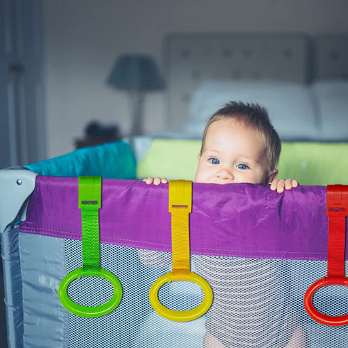 4 PCS Plastic Baby Crib Pull Rings - Kids Walking Exercises Assistant Stand Up Rings for Infant Baby Toddler