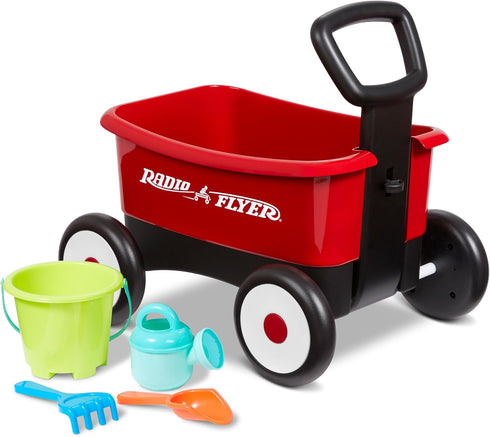 Radio Flyer Push & Pull Walker Wagon with Garden Tools, Red, for