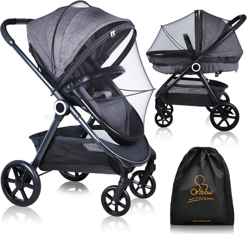 Orzbow Universal Mosquito Net for Stroller, Baby Bug Net with Two-Way Zippers, Portable Foldable Black