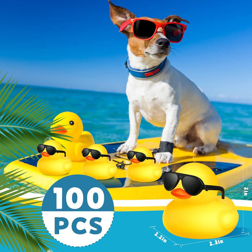 100 Chivao Pcs Rubber Ducks with Sunglasses in Bulk Mini Yellow Rubber Duck Gifts Squeak Bath Float Bathtub Toys