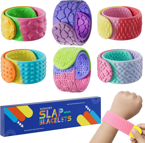 Spkwis Sensory Slap Bracelets for Kids Teens,6PCS Fidget Toys Snap Bracelets for Stress