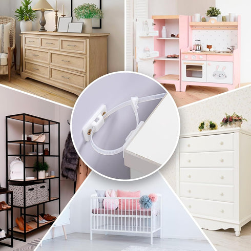 12 Pairs Furniture Anchors for Baby Proofing, Anti Tip Child Safety Cabinet Straps for Secure Furniture