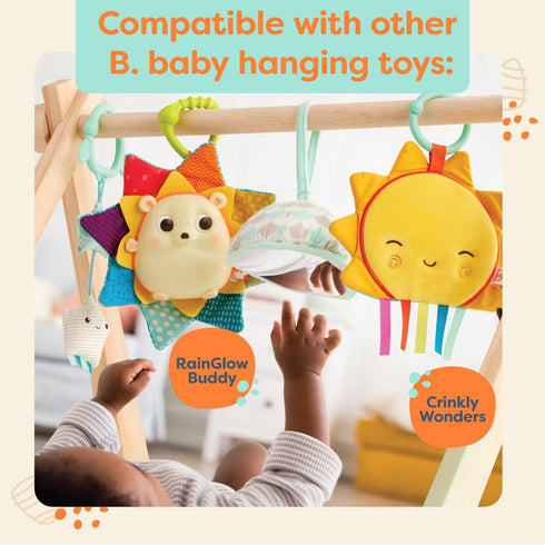 3 B. toys Wooden Baby Play Gym Activity Mat Starry Sky Hanging Sensory Toys Natural Wood Babies, Infants