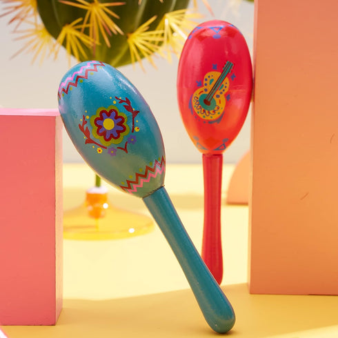 JOYIN 9 Pcs Fiesta Wooden Maracas - 9 Designs Noisemaker for Cinco De Mayo Party Favors and Mexican Decorations