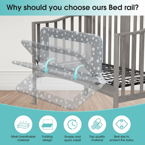 35.4" NUTIKAS Crib Rail Guard for Toddlers - Toddler Bed Rails Convertible Safety Side Protector Swing Down Mesh