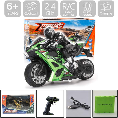 Liberty Imports 2.4G RC Remote Control Stunt Motorcycle - 1:10 Scale High Speed Cross Country Racing Motorbike