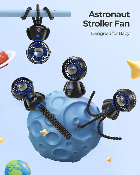 SLENPET Astronaut Portable Stroller Fan, Baby-Safe Clip-on with Detachable Flexible Tripod, Rechargeable Battery-Operated, 3-Speeds, 270° Rotation - Ideal for Car Seats, Cribs, Treadmills, Travel by SLENPET