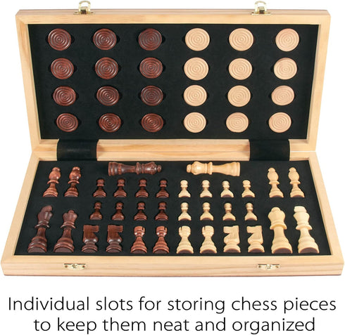 15'' Set, 2 1 -2 -24 Packed Set AMEROUS Wooden Chess & Checkers in Board Games Extra Queens Cherkers Pieces - Gift Box