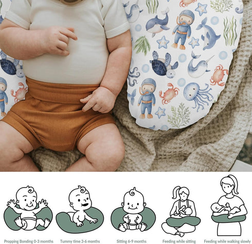 Sea Animal Baby Nursing Pillow Cover for Boy Girl Diver Turtle Jellyfish Whale Sea Weeds Starfish Nursing Slipcover
