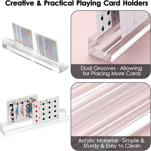 OwnMy 4PCS Clear Acrylic Playing Card Holders with Dual Grooves for Kids and Seniors