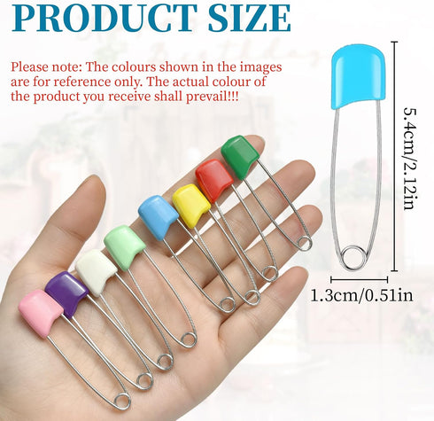 CllyCnny 100pcs 2.1 Inch Diaper Safety Pin - Plastic Head Baby Heavy Diapers Pins Large Colorful Cloth Pins for Clothes