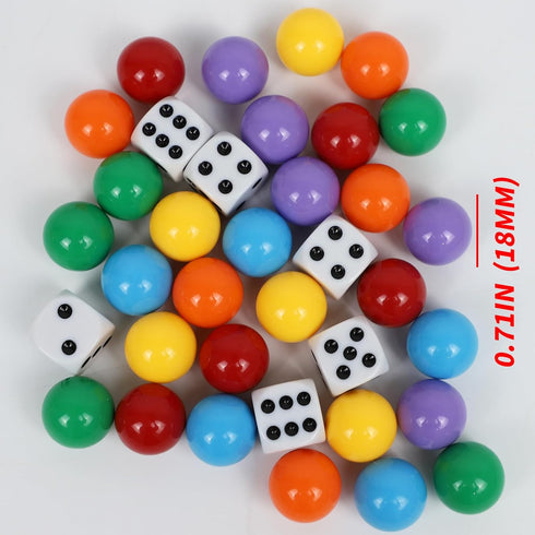 Large Size18MM 30 Wahoo Board Game Replacement Marbles 5 Each of 6 Colors 6 Dice and a Play Bag for Aggravation Wahoo Board Game
