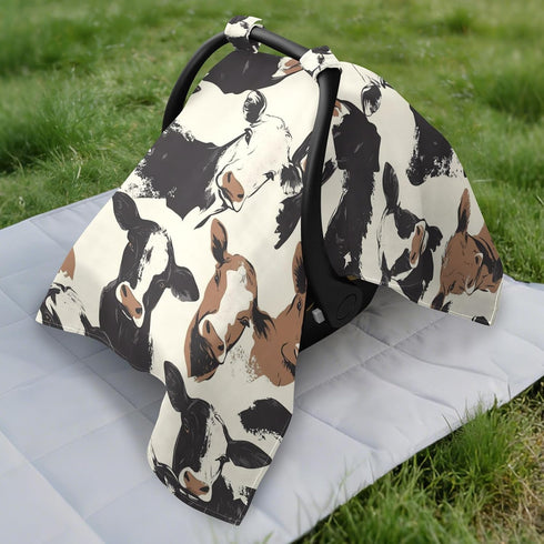 Dalzium Western Cow Print Car Seat Cover Baby, Carseat Canopy Cover for Girl Boy, Breathable Baby Carrier Cover