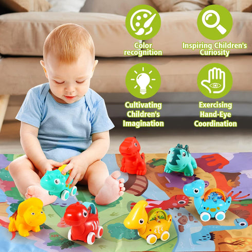 ALASOU 7 PCS Dinosaur Fantastic Creatures Toys with Playmat/Storage Bag | Baby Car Toys for 1 Year Old Boy
