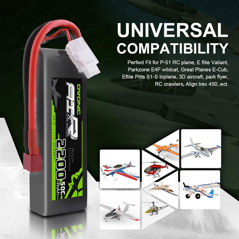 OVONIC 3S Lipo Battery, 50C 2200mAh 11.1V with Dean-Style T Connector for RC Airplane Quadcopter