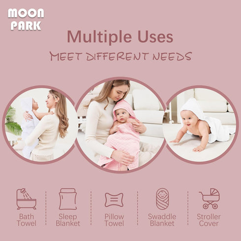 2 Pack 100% 32x32Inch MOON PARK Muslin Hooded Baby Bath Towels for Newborns, Infants, Toddlers - Cotton - Large Size