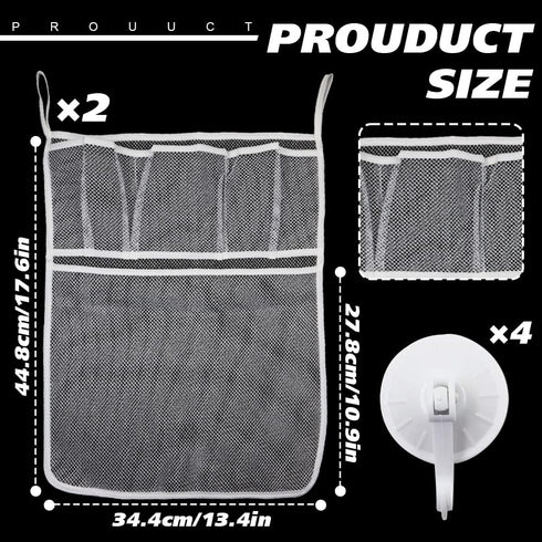 2 x Baby Bath Toy Organizer, Bath Toys Storage Mesh Bag with 4 Strong Suction Hooks, Quick Drying Basket