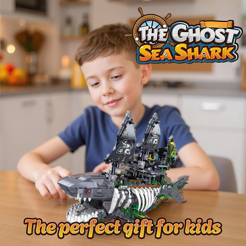 HJPLPXH Set, Sets,Toys Mechanical Shark Ship Building Blocks The Ghost Sea Shark Pirate Ship Building Blocks Gift