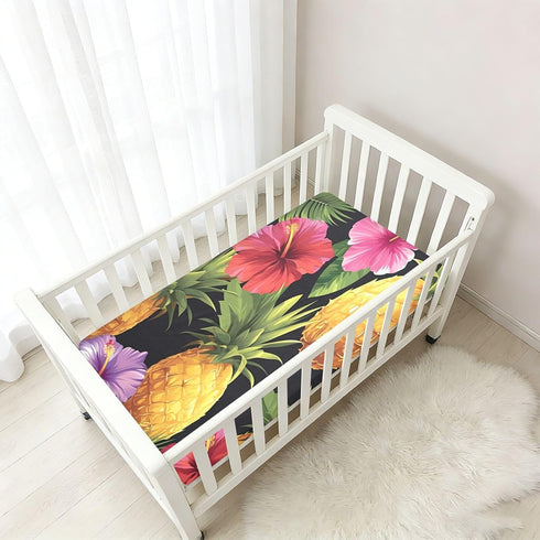 Bseiialft 52 28 Pineapples Flowers Tropical Crib Sheets for Boys Girls Soft and Breathable Cotton Baby Sheets
