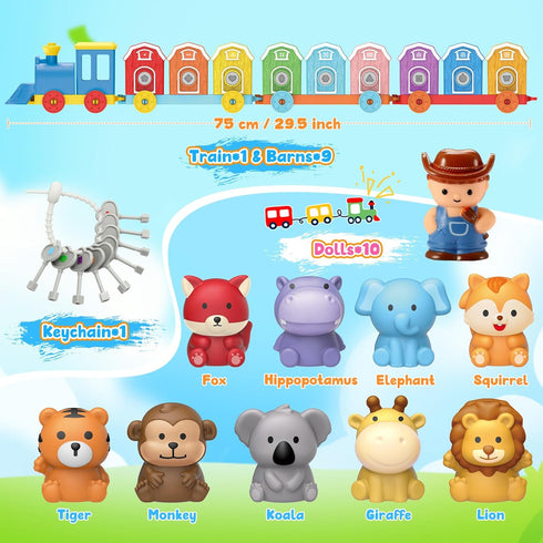 2 3 4 5 Counting Set, 2-4 3-5 Animal Montessori Learning Toys for Year Old Kids, Toddler Animals Train Locks & Keys