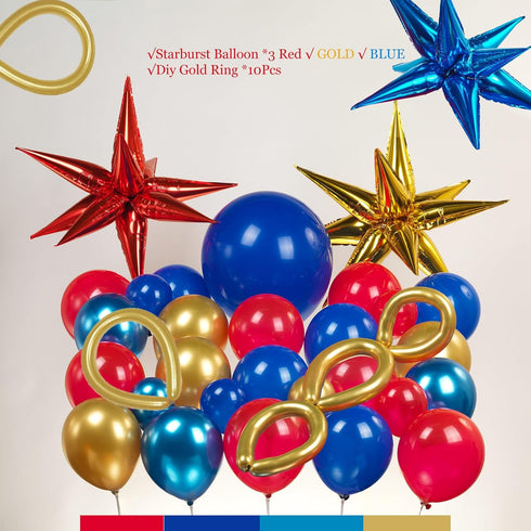 Kozee Red Blue Gold Balloon Garland Arch Kit, 130 PCS Chrome Blue for Kid Video Game Birthday Party