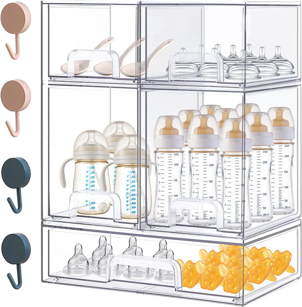 Baby Bottle Organizer-5 Pack Stackable Storage Drawers, Baby Organizers and Storage with