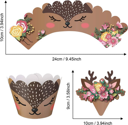 60 Woodland Cupcake Wrappers & Toppers, Deer Cupcake Liners for Wild One Birthday Party Decorations