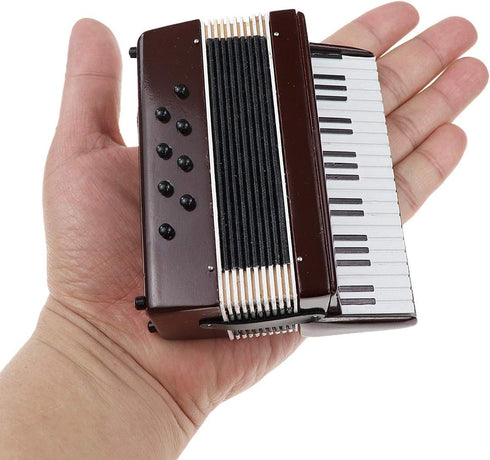 Dselvgvu Miniature Accordion with Case, Collectible Musical Instrument Replica for Dollhouse Decoration (Red)