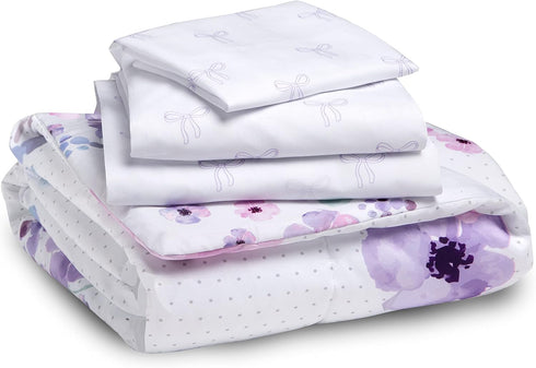 4 Set 2-in-1 Delta Children Piece Toddler Bedding for Girls - Reversible Comforter - Includes Fitted Comforter to Keep