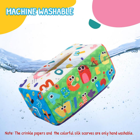 Baby Tissue Box Toy, Soft Crinkle Sensory Toys for Infant Toddlers, Montessori Toys for Babies, Gifts for 1 Year Old