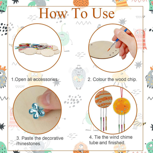 9 Pack Wind Chime Kit for Kids, DIY Paint Wooden Art and Craft for Girls and Boys Birthday Party Supplies
